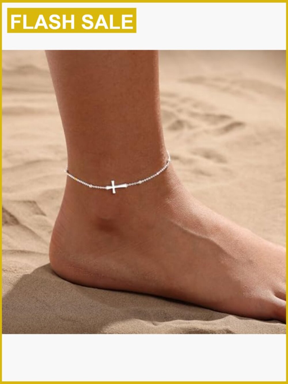 14K Gold Plated Cross Bead Anklet Waterproof Adjustable Dainty Summer Beach - Picture 2 of 7